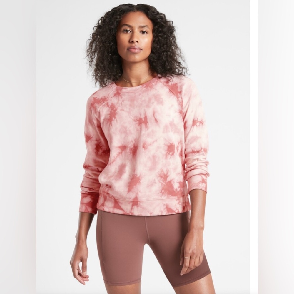 Athleta Sundown Tie Dye Sweatshirt Size M Long Sleeves Pink Relaxed Fit. NWOT